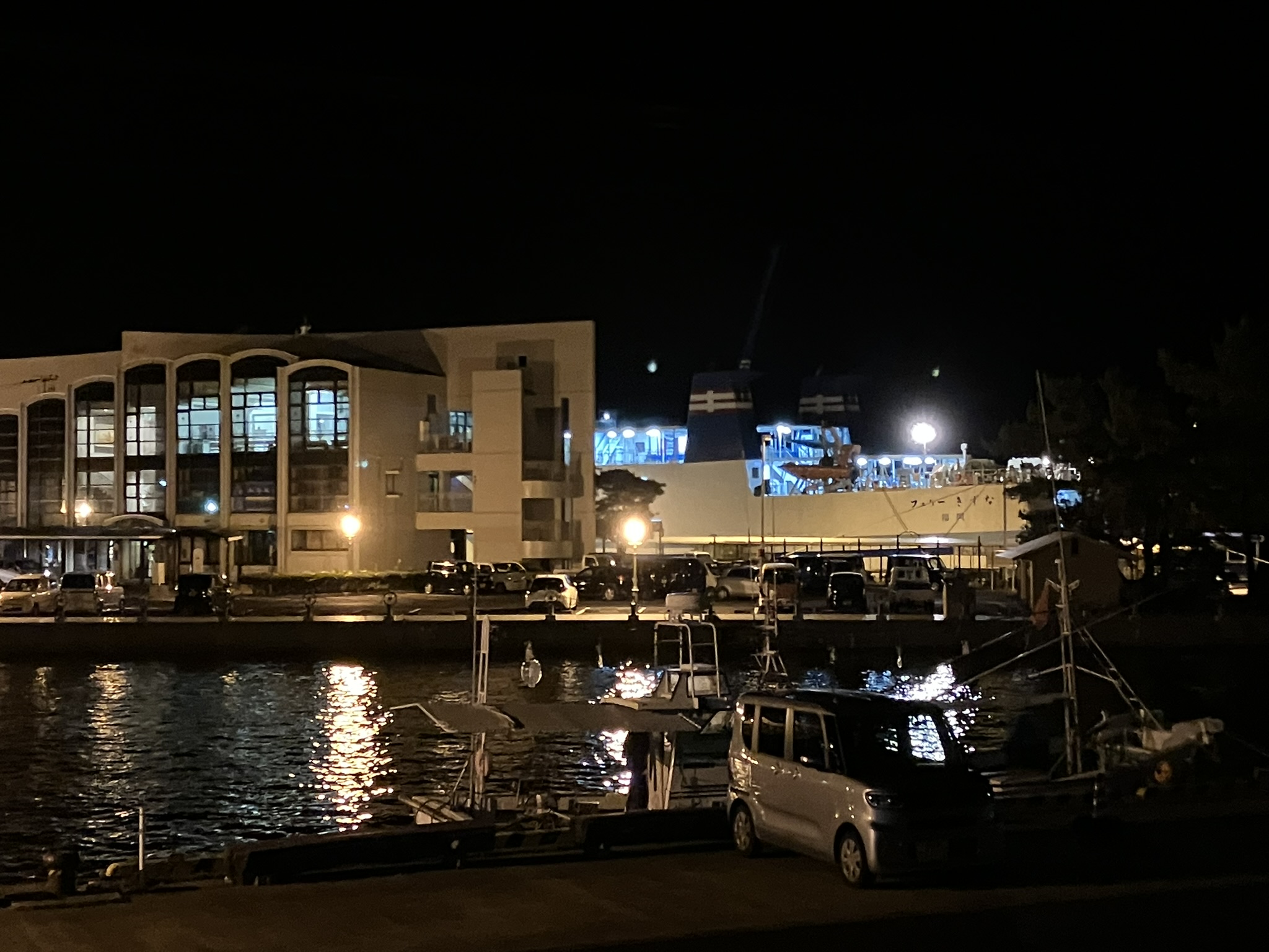 フェリーが入ってくる迫力の夜景